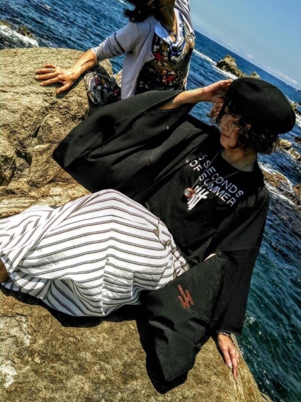「旅行コーデ、着物、ベレー帽×着物、kimono、GU、プチプラコーデ、低身長、CUNE」｜「GUのアイテム（その他パンツ、ホワイト系）」を使った、Megさん（レディース・154cm）の夏コーディネートの1枚目の写真