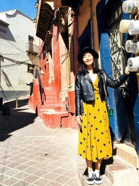 「travel」｜「アイテム（ライダースジャケット）」を使った、MISSECHOさん（レディース・170cm）の冬コーディネート