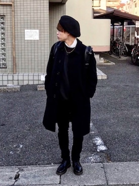 「JOHN LAWRENCE SULLIVAN」｜「アイテム（ステンカラーコート）」を使った、とまおさん（メンズ・174cm）の冬コーディネート