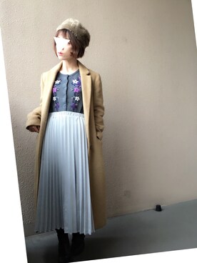 「刺繍」｜「アイテム（チェスターコート）」を使った、みかんさん（レディース・148cm）の冬コーディネート