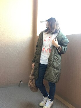 「DouDou（ドゥドゥ）のアイテム（キャップ）」を使った、みかんさん（レディース・148cm）の秋コーディネート