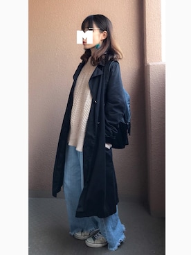 「フリンジデニム」｜「アイテム（トレンチコート）」を使った、みかんさん（レディース・148cm）の冬コーディネート