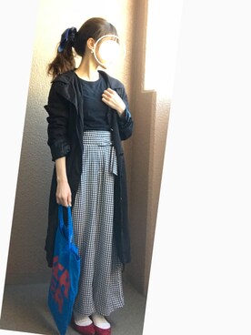 「ポニーテール」｜「アイテム（トレンチコート）」を使った、みかんさん（レディース・148cm）の春コーディネート