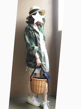 「H&M（エイチ・アンド・エム）のアイテム（ハット）」を使った、みかんさん（レディース・148cm）の夏コーディネート