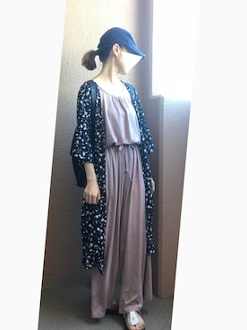 「アイテム（つなぎ/オールインワン、ベージュ系）」を使った、みかんさん（レディース・148cm）の夏コーディネート