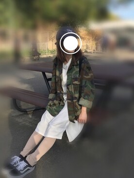「スリット」｜「アイテム（ミリタリージャケット）」を使った、みかんさん（レディース・148cm）の秋コーディネート