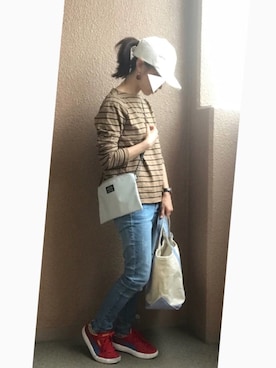 「DouDou（ドゥドゥ）のアイテム（キャップ）」を使った、みかんさん（レディース・148cm）の秋コーディネート