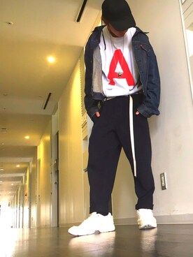 「COMME des GARCONS HOMME DEUX（コムデギャルソンオムドゥ）のアイテム（スラックス）」を使った、TAMONさん（メンズ・173cm）の春コーディネート