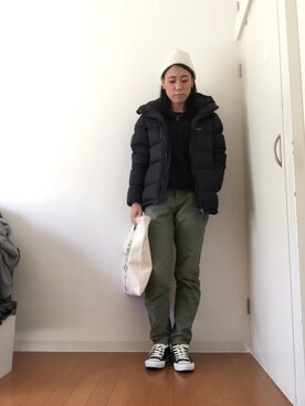 「AIGLE（エーグル）のアイテム（ダウンジャケット/コート）」を使った、たーさん（レディース・158cm）の冬コーディネート