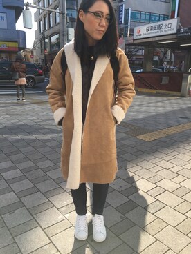 「anap mimpi（アナップミンピ）のアイテム（ムートンコート）」を使った、たーさん（レディース・158cm）の冬コーディネート
