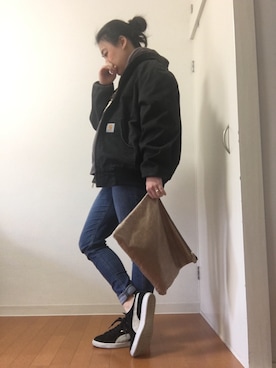 「Carhartt（カーハート）のアイテム（ブルゾン）」を使った、たーさん（レディース・158cm）の春コーディネート