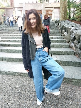 「伊勢神宮」｜「アイテム（ライダースジャケット）」を使った、♢tanusT♢さん（レディース・165cm）の冬コーディネート