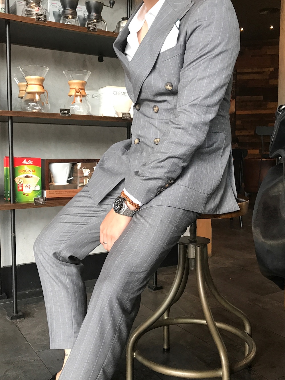 「就是先生のアイテム（スーツジャケット、グレー系）」を使った、就是先生さん（メンズ・168cm）の夏コーディネートの1枚目の写真