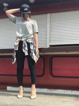 「Tシャツ×デニム」｜「アイテム（ノーカラージャケット）」を使った、Ameri★さん（レディース・164cm）の春コーディネート