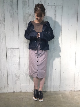 「one after another NICE CLAUP（ワンアフターアナザーナイスクラップ）のアイテム（デニムジャケット）」を使った、Megumi❤︎さん（レディース・165cm）の夏コーディネート