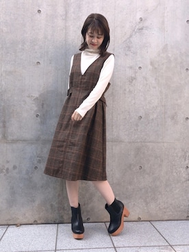 「nice claup」｜「アイテム（ジャンパースカート）」を使った、Megumi❤︎さん（レディース・165cm）の秋コーディネート