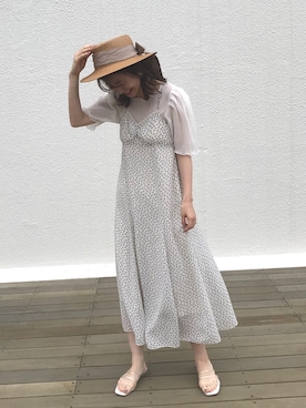「one after another NICE CLAUP（ワンアフターアナザーナイスクラップ）のアイテム（ジャンパースカート）」を使った、Megumi❤︎さん（レディース・165cm）の夏コーディネート