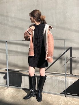 「one after another NICE CLAUP（ワンアフターアナザーナイスクラップ）のアイテム（ムートンコート）」を使った、Megumi❤︎さん（レディース・165cm）の冬コーディネート