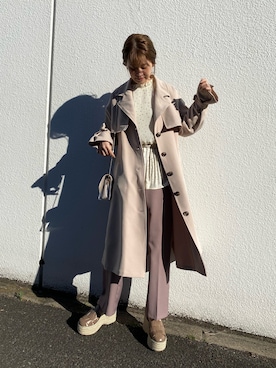 「one after another NICE CLAUP（ワンアフターアナザーナイスクラップ）のアイテム（スラックス、ブラウン系）」を使った、Megumi❤︎さん（レディース・165cm）の冬コーディネート
