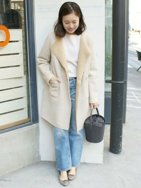 「SLOBE IENA」｜「アイテム（ムートンコート）」を使った、Sallyさん（レディース・162cm）の冬コーディネート