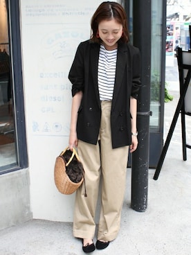 「SLOBE IENA（スローブイエナ）のアイテム（かごバッグ）」を使った、Sallyさん（レディース・162cm）の夏コーディネート