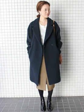「SLOBE IENA（スローブイエナ）のアイテム（チェスターコート）」を使った、Sallyさん（レディース・162cm）の秋コーディネート