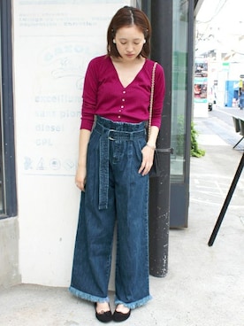 「SLOBE IENA（スローブイエナ）のアイテム（デニムパンツ）」を使った、Sallyさん（レディース・162cm）の秋コーディネート