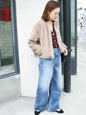「SLOBE IENA（スローブイエナ）のアイテム（ブルゾン）」を使った、Sallyさん（レディース・162cm）の秋コーディネート