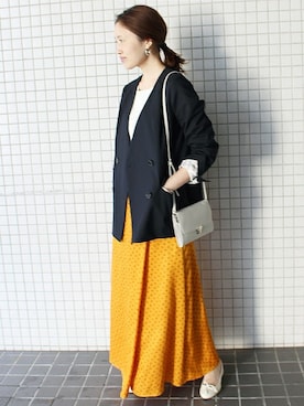 「SLOBE IENA（スローブイエナ）のアイテム（ノーカラージャケット）」を使った、Sallyさん（レディース・162cm）の冬コーディネート