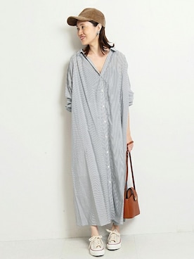 「SLOBE IENA」｜「アイテム（シャツワンピース）」を使った、Sallyさん（レディース・162cm）の夏コーディネート