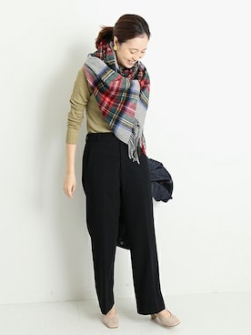 「SLOBE IENA（スローブイエナ）のアイテム（ストール/ショール）」を使った、Sallyさん（レディース・162cm）の秋コーディネート