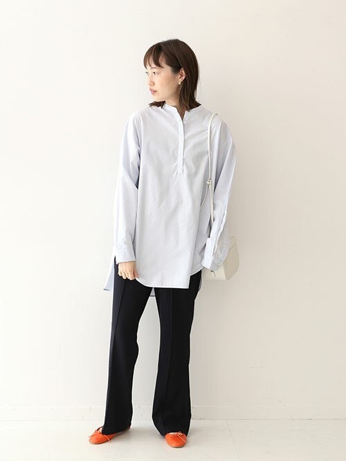 スローブイエナ◎新品✨ノーカラーシャツブラウス(F)オーバーシャツ スモッグ セール】《追加》ブロードギャザーノーカラーブラウス◇（シャツ