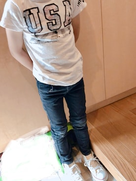 「BREEZE（ブリーズ）のアイテム（Tシャツ/カットソー、ホワイト系）」を使った、Shinobu さん（キッズ）の夏コーディネート