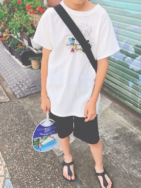 「BREEZE（ブリーズ）のアイテム（Tシャツ/カットソー、ホワイト系）」を使った、Shinobu さん（キッズ）の夏コーディネート