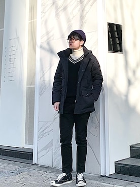 「大学生コーデ」｜「アイテム（ダウンジャケット/コート）」を使った、jaepil leeさん（メンズ・175cm）の冬コーディネート
