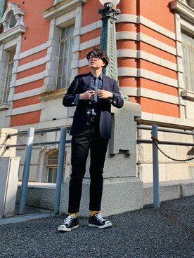 「TAKA-Q（タカキュー）のアイテム（パンツ）」を使った、jaepil leeさん（メンズ・175cm）の春コーディネート
