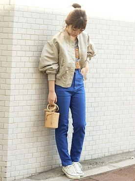 「Wrangler」｜「アイテム（MA-1）」を使った、Mizuki＊さん（レディース・160cm）の冬コーディネート