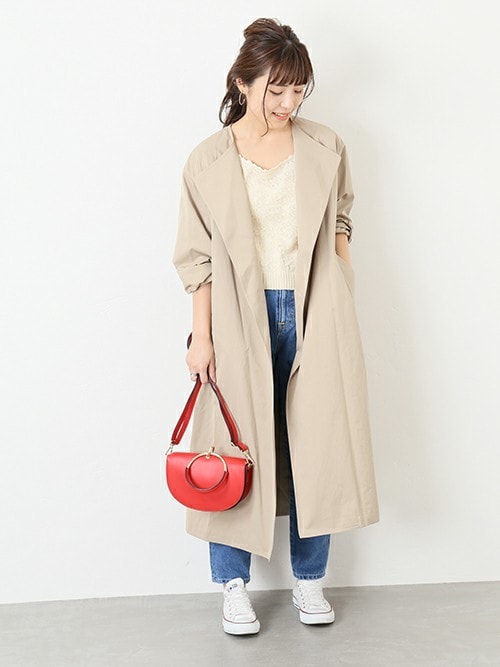 【美品】スピックアンドスパン ノーカラーツイルトレンチ スピック アンド スパン C/Cu ノーカラートレンチコート 2024SS