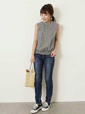 「アイテム（かごバッグ、シルバー系）」を使った、Mizuki＊さん（レディース・160cm）の春コーディネート