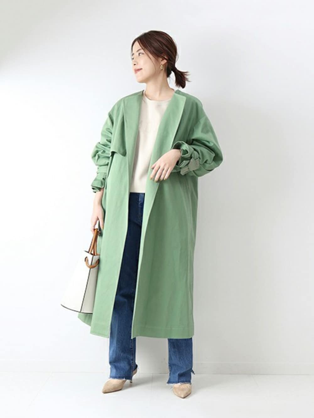 spick&span 綿麻ノーカラーワイドスリーブコート Spick & Span（スピックアンドスパン）の「綿麻ノーカラーワイド