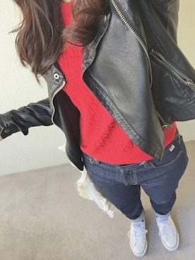 「coen」｜「アイテム（ライダースジャケット）」を使った、なつこさん（レディース・153cm）の冬コーディネート