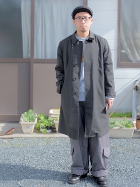 「ワーク」｜「アイテム（ステンカラーコート）」を使った、山羊すけさん（メンズ・164cm）の冬コーディネート