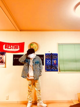「PUNYUS（プニュズ）のアイテム（デニムジャケット）」を使った、あーささん（メンズ・173cm）の冬コーディネート