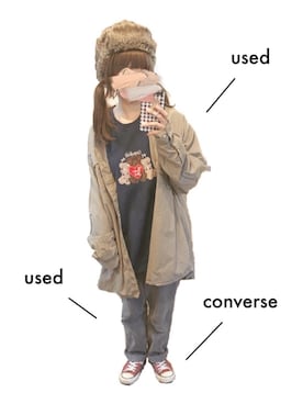 「ビッグシャツ」｜「アイテム（スウェット）」を使った、yuniさん（レディース・158cm）の秋コーディネート