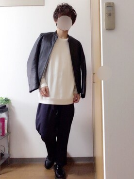 「ゆるニット」｜「アイテム（ライダースジャケット）」を使った、tsubasaさん（メンズ・169cm）の冬コーディネート