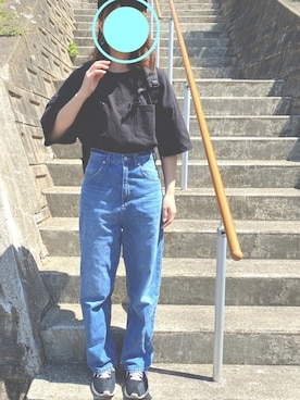 「LOWRYS FARM（ローリーズファーム）のCONEハイライズワイドデニム　800874（デニムパンツ）」を使った、ちなっちさん（レディース・161cm）の夏コーディネート