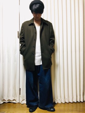 「部屋撮り」｜「アイテム（ハンチング/ベレー帽）」を使った、Taiyouさん（メンズ・170cm）の春コーディネート