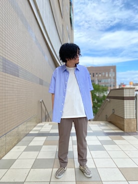 「STUDIOUS（ステュディオス）のアイテム（スラックス）」を使った、遼人さん（メンズ・169cm）の夏コーディネート