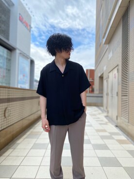 「STUDIOUS（ステュディオス）のアイテム（スラックス）」を使った、遼人さん（メンズ・169cm）の夏コーディネート