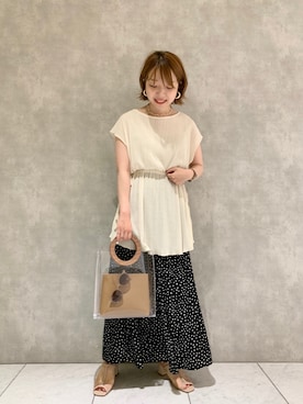 「ドット柄スカート」｜MAYUさん（レディース・153cm）の夏コーディネート